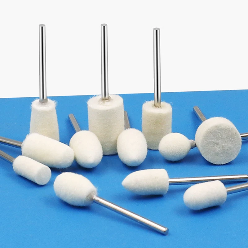 Conjunto de 12 cabeças de polimento de lã com haste compacta de 2,35 mm, perfeitas para unhas femininas e broca rotativa
