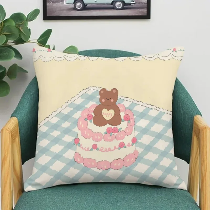 Cute Bear Cushion Sofa Decorative Pillowcase 40x40 45x45 Peach skin polyester pillowcase