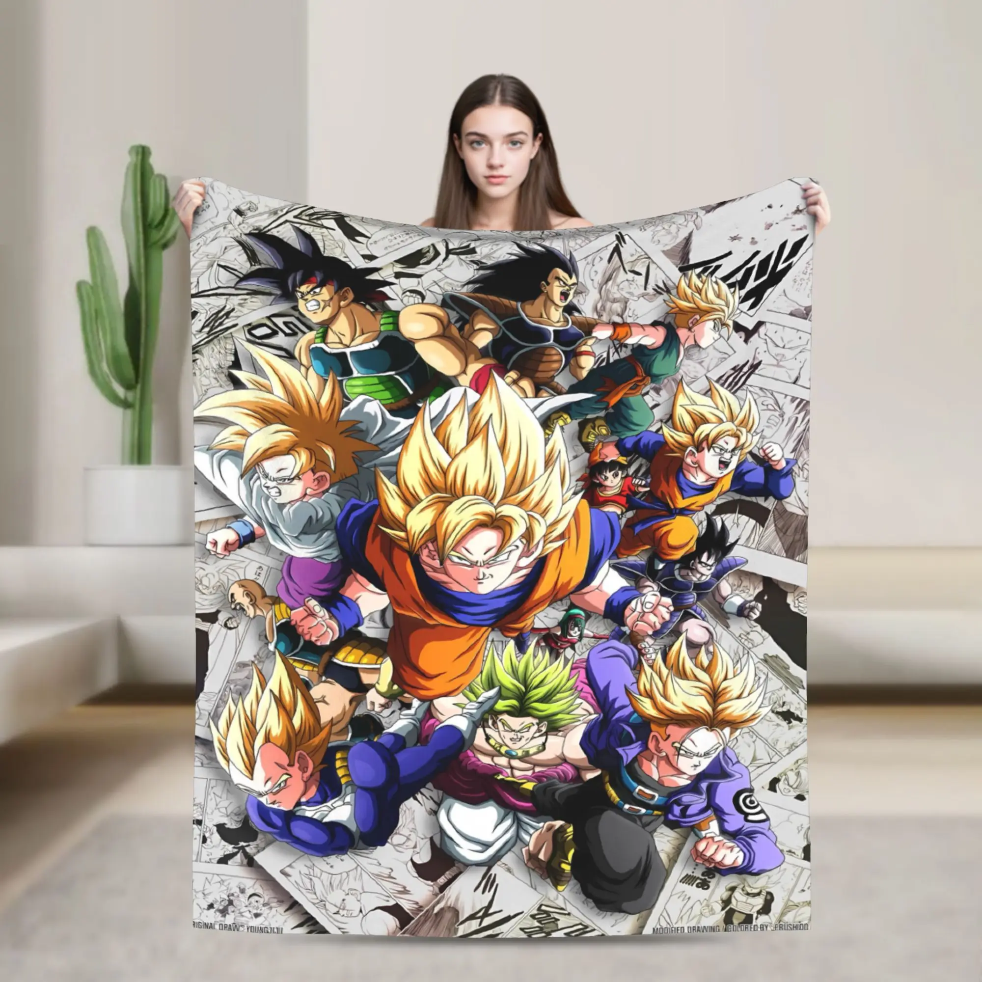 Chibi Goku On Yellow Background D-Dragon B-Ball Warm Soft Blanket Plush Throw Blanket Living Room Flannel Bedspread Bed Cover