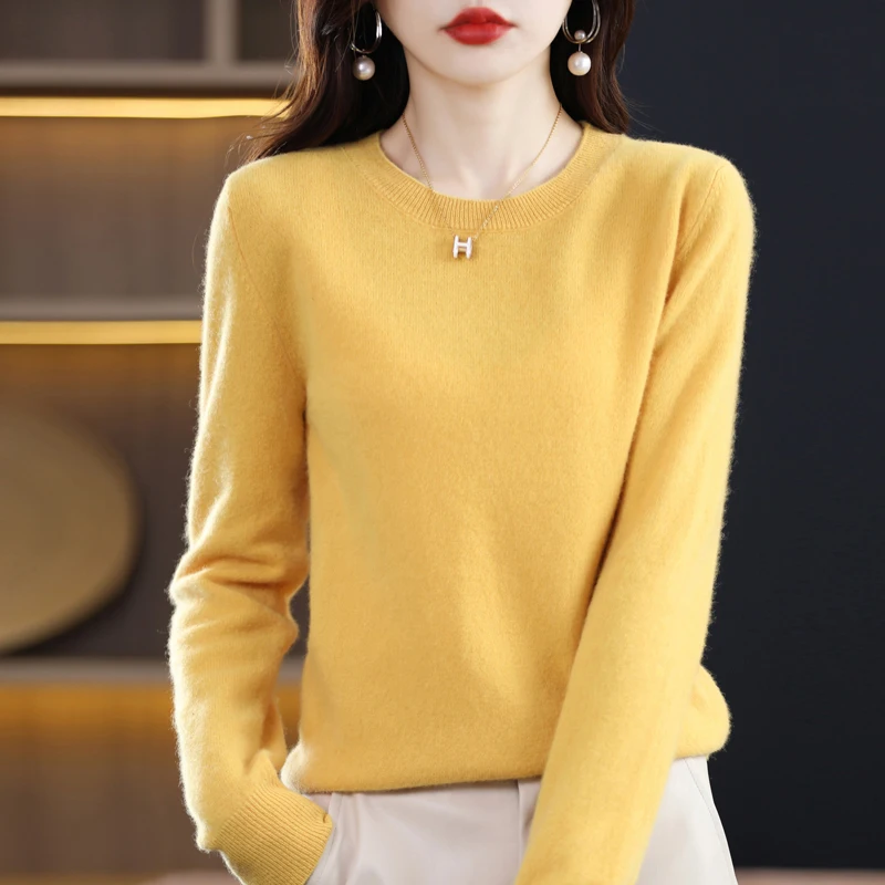 RONGYI 100% pura lana maglione di cashmere donna O collo pullover autunno inverno donna giacca tinta unita moda casual top in maglia