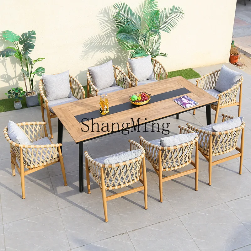 

ZYY outdoor tables and chairs courtyard garden terrace leisure furniture rattan chair waterproof sunscreen imitation wood chair