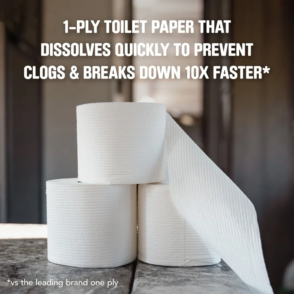 Rapid Dissolving Toilet Paper RVs Boats Septic Safe Clog Free 1 Ply 8 Double Rolls Unscented 1848 Sheets Perforated