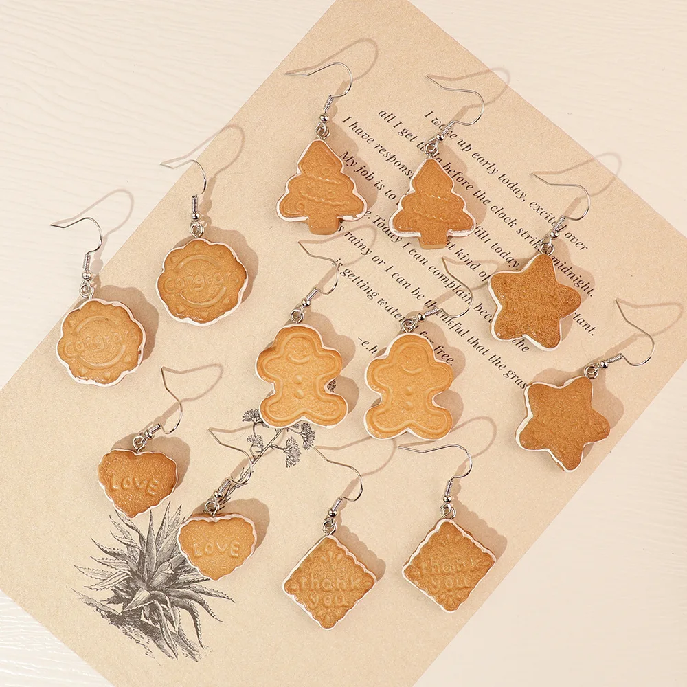 Ovxxons 1 Pair Carnival Christmas Series Simulation Food Play Christmas Cartoon Cookie Earrings Fashion Holiday Party Earrings