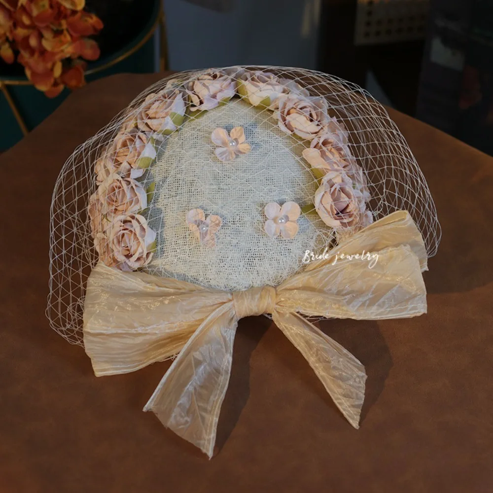 

Розовый многоголовый искусственный мини-цветок, свадебная тюлевая шляпа, свадебное платье, головной убор, аксессуар для вечеринки