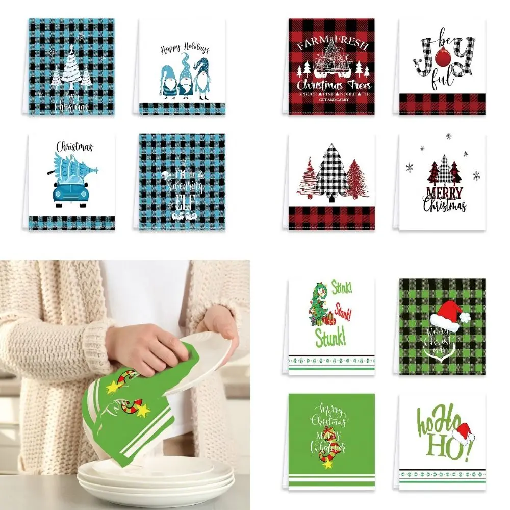 

Christmas kitchen Dishcloths Microfiber Soft Absorbent Christmas Cleaning Cloth Washable Kitchen Dishtowel Printed Table Cleaner