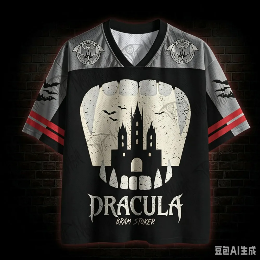 Gothic Vampir Sommermode Neues Design Halloween 3D-Druck Herren Damen V-Ausschnitt Sport-T-Shirt Street Y2K Eltern-Kind-Kleidung – Detail 5