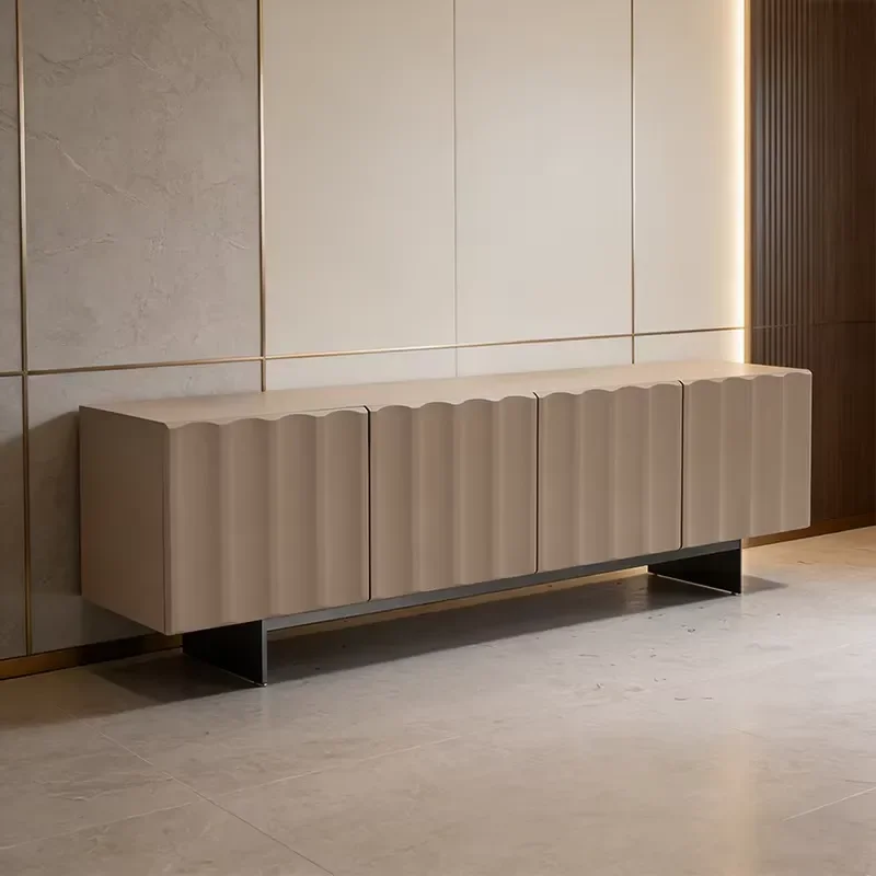 Wide Vertical Groove Designs Home Decoration Minimalist Living Room Furniture Wooden TV Stand Cabinet