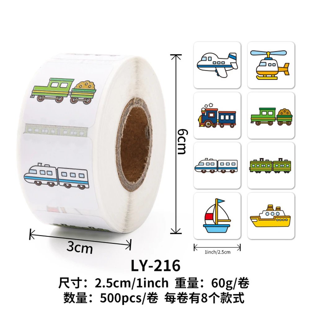 500pcs Vehicle Thank You Stickers Cute Cartoon Ambulance Taxi Teacher Reward Sticker for Kids Birthday Party Seal Labels