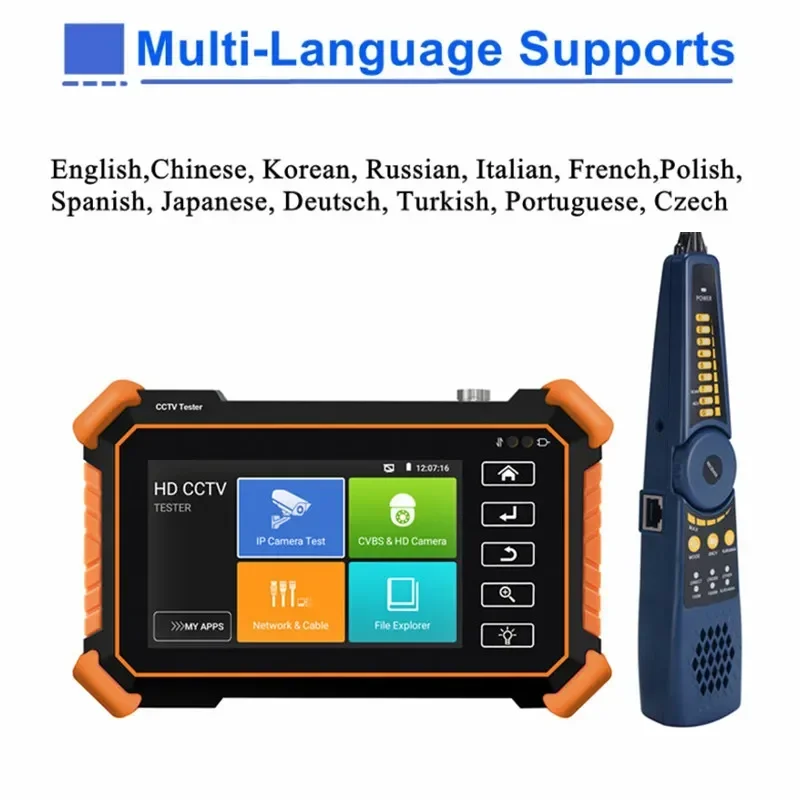 Portable 8K CCTV IPC Tester Monitor 8MP AHD CVI TVI Analog H.265 IP Camera Test WIFI UTP Cable Test