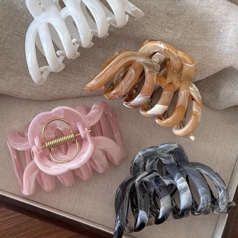 French New Hair Clips Large Classic Color Resin Pumpkin Gripper Hair Claw Vintage Elegant Shark Clips Hair Accessories for Women