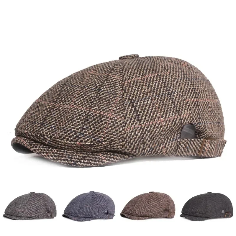 

Literary Youth Beret Men and Women Octagonal Cap Autumn and Winter Duck Tongue Cap British Style Painter Hat