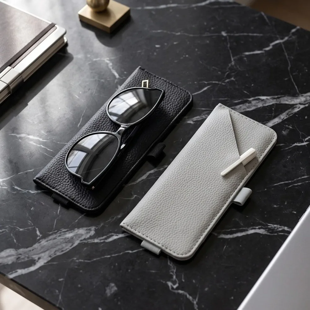 PU Leather Glasses Case with Elastic Band Detachable Eyeglasses Holder Multi-functional Pencil Pouch Journal Planner Notebook