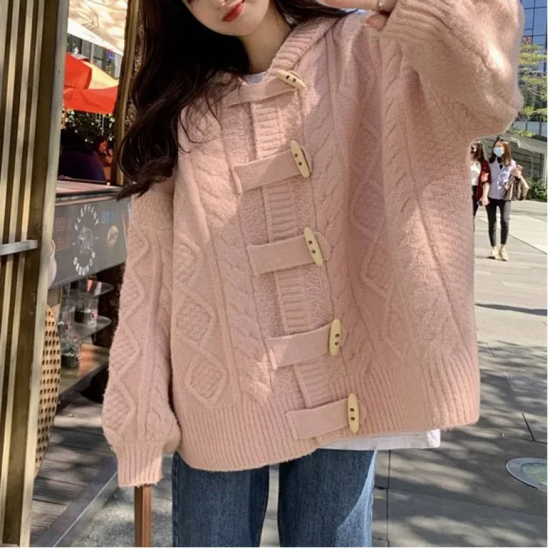 

New Wind Hooded Sweater Cardigan Women's Outer Wear Gentle Sweet Cute Lazy Loose Knitted Coat