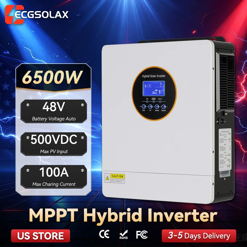 ECGSOLAX US 6.5KW Hybrid Solar Inverter Pure Sine Wave 48V 120V/240V Off Grid Inverter 100A MPPT Solar Split Phase Inverter