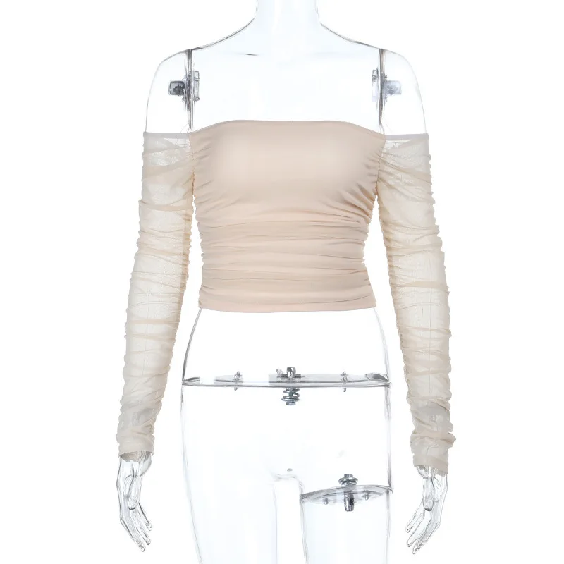 T-shirt sexy per le donne Slash Neck Off spalla Chic Casual Top Primavera Estate 2025 T-shirt solide femminili di nuova moda