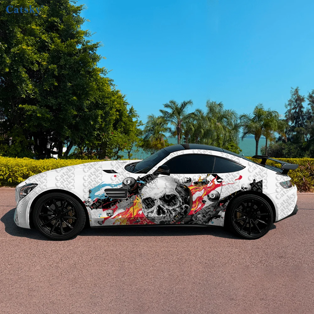 2pcs.Skull Lucky Billiards Car Side Decals | Self-Adhesive PVC Waterproof & Scratch-Resistant Stickers, Fashionable Decal