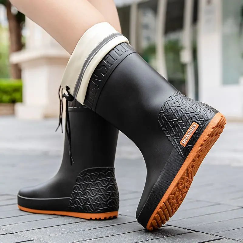 Fashion Rain Shoes Women Adult Short Water Shoes Anti-slip Rain Boots Outside Water Thickened Kitchen Work Waterproof Simple