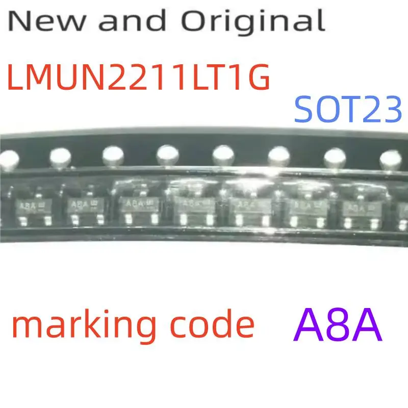 Lmun2211Lt1G Mun2211 Sot23 Npn ترانزستور مثبت على السطح من السيليكون مع رمز وضع علامات الشبكة المقاوم المتجانسة A8A #1