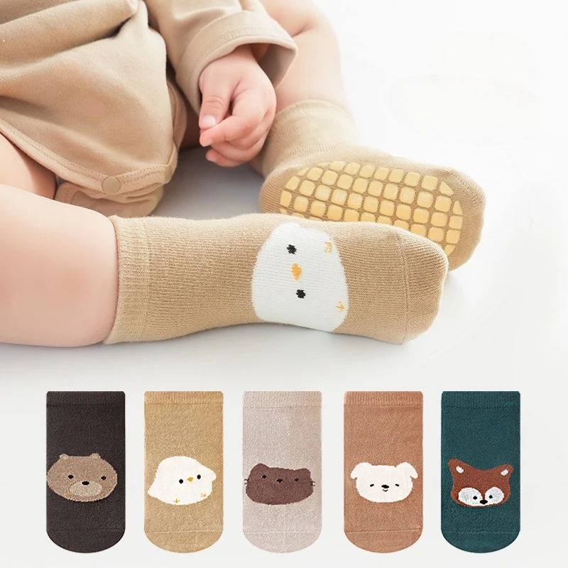 Non-Slip Baby Socks with Grippy Soles – Soft Cotton Blend Mid-Calf Socks for Toddlers & Big Kids, Cute Cartoon Designs