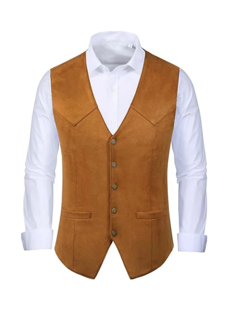 Men's Suede Leather Vest Vintage Denim Sleeveless Jacket Slim Fit Wedding Vest Vests for Men Suits High Quality Steampunk Man