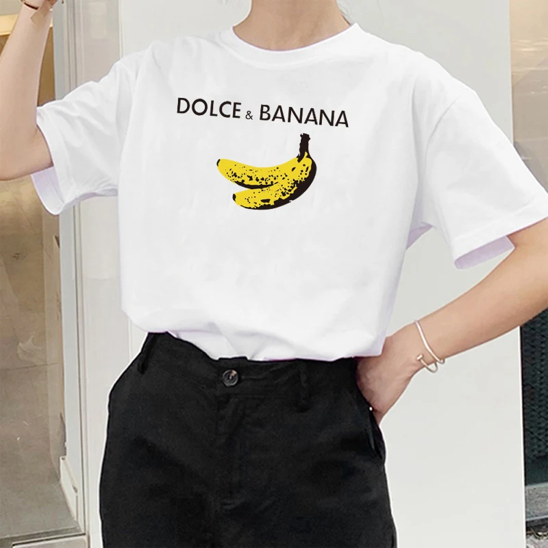 Seeyoushy Dolce Banana Summer Casual Fashion Women's T-shirt Fun Printed T-shirt Harajuku Women's Crewneck T-shirt Camisetas