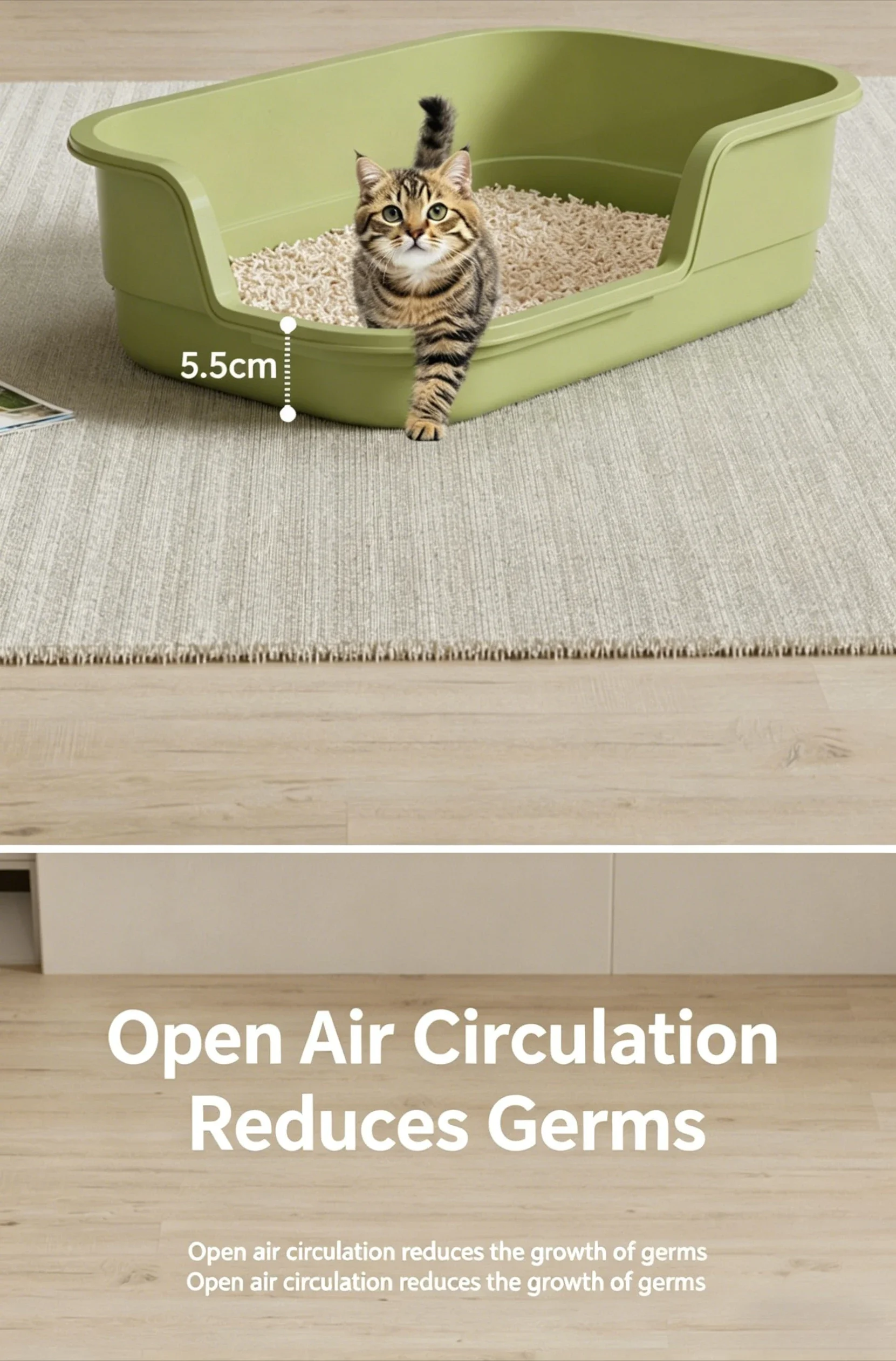 Jumbo Anti-Spritz Katzentoilette Halb-Überdachte Haustier-Toilette für Große Katzen Extra Breit – Detail 3