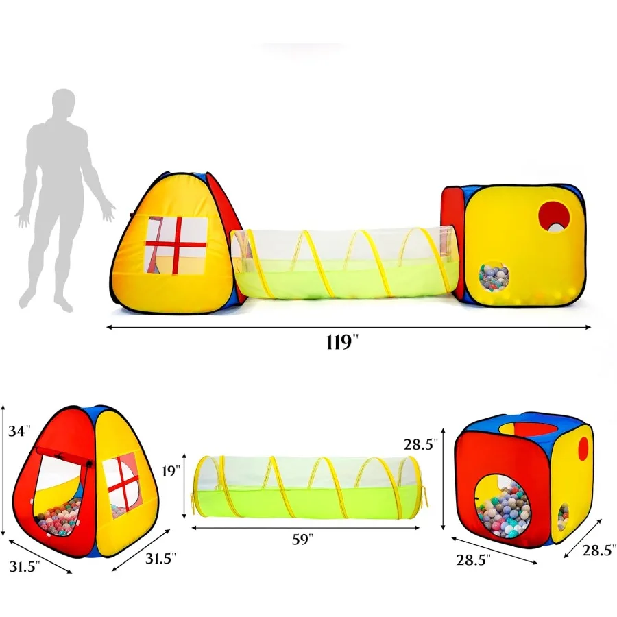 Tenda da gioco pop-up per bambini 3 in 1 con tunnel e pozzo per bambini, neonati e bambini piccoli, casetta da gioco per interni/esterni, palline NON incluse