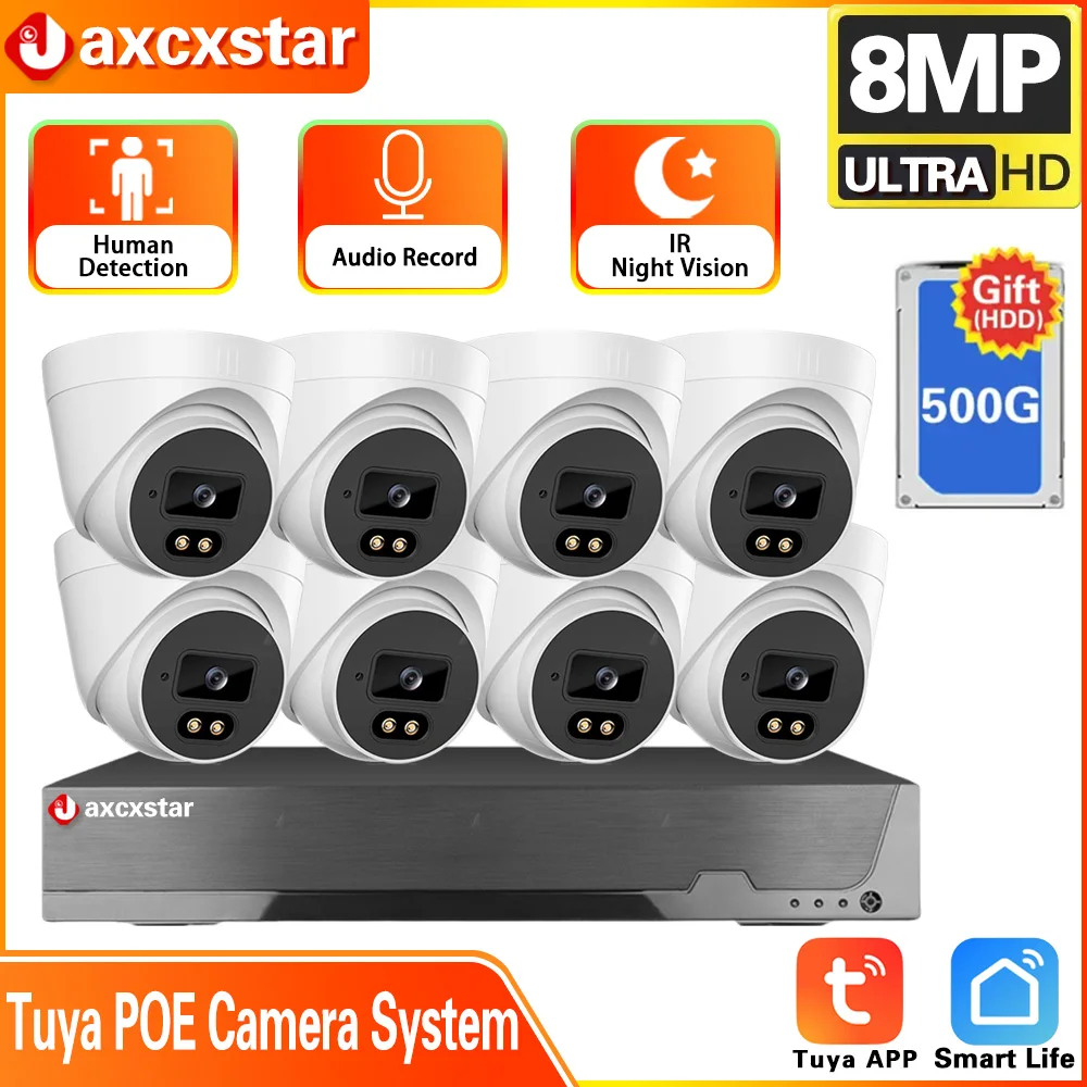 

8CH 4K Tuya POE NVR System 8MP/5MP Outdoor Home CCTV Camera Set Motion Detection Video IR Night Vision Security Protection Cam