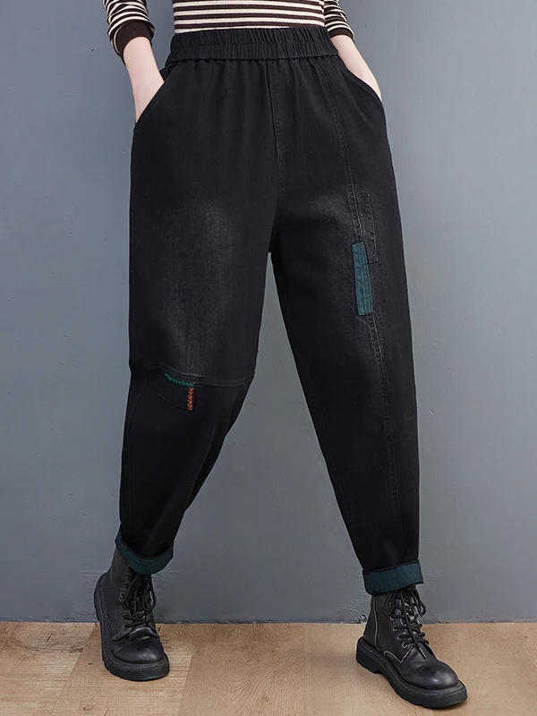 

Художественные джинсы-пэчворк большого размера, свободные прямые брюки-харлан для полных женщин, весна-осень, Bla Cucu...