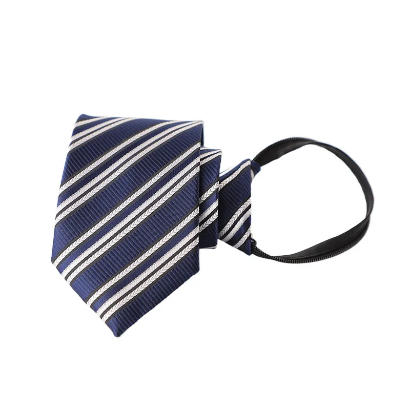 Gravata de pescoço formal masculina clássica, laços com zíper preguiçoso, 8cm de largura, gravata listrada azul ajustável, nó pré-amarrado livre Cravat, negócio, novo