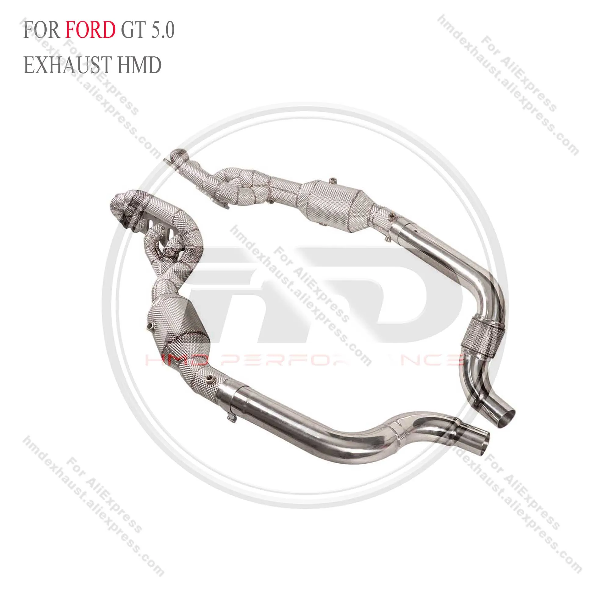 High Flow Manifold for Ford Mustang GT 5.0L HMD Exhaust System Header With Catalytic Converter Catless Pipe