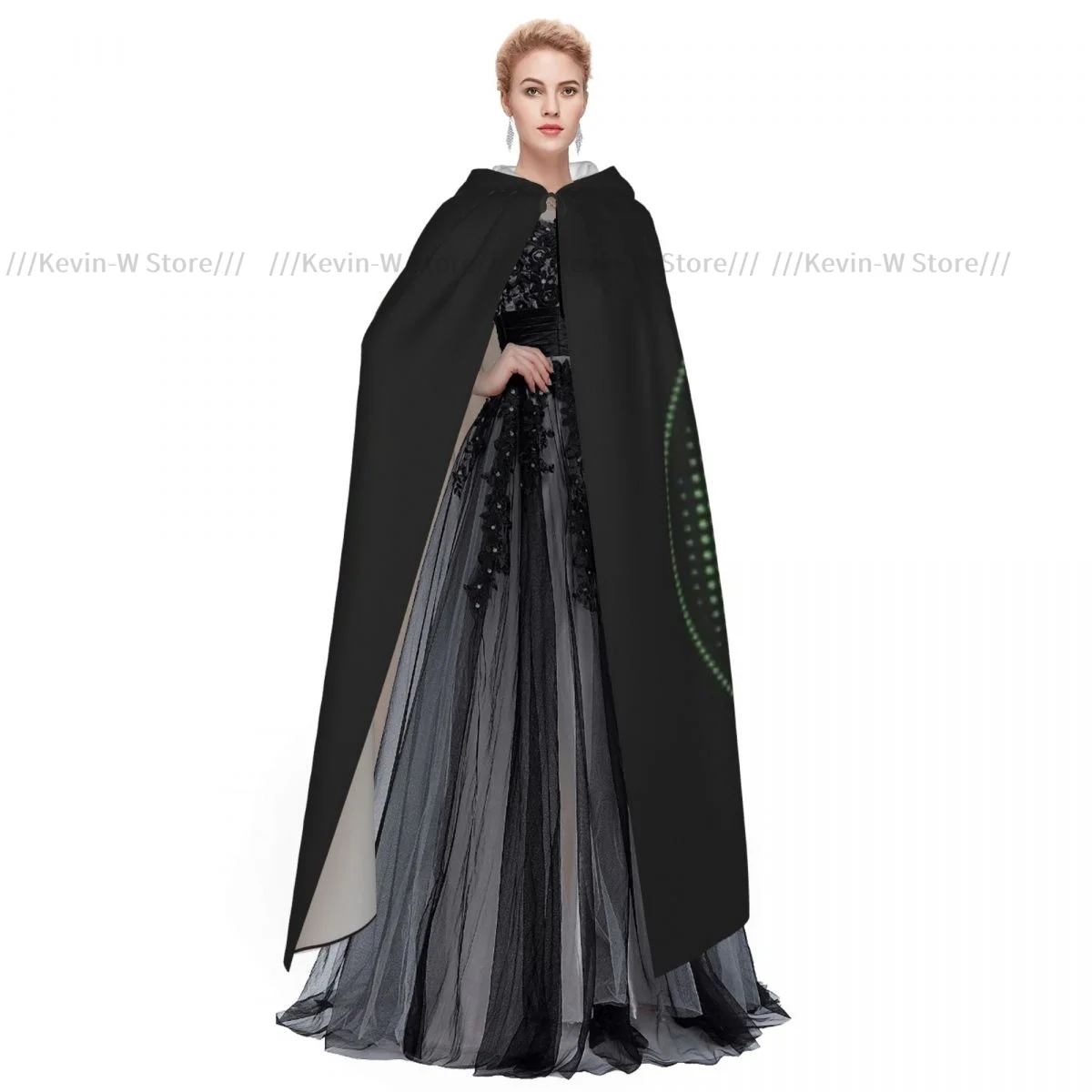 Long Cape Cloak Carnival Mardi Gras Green Colored Label Meaning Faith Hooded Cloak Coat Autumn Hoodies