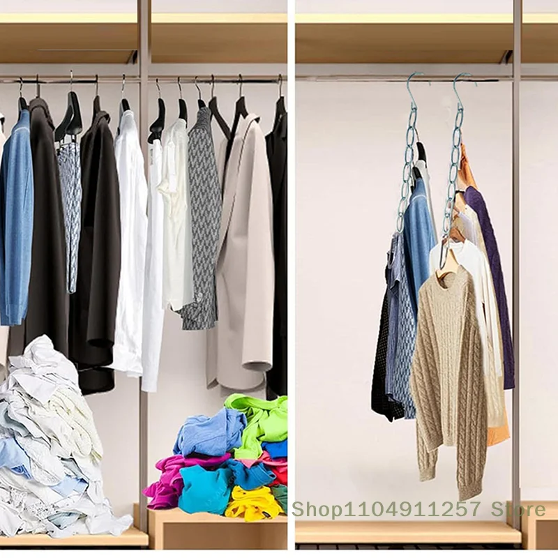 

1/3/5 Pcs Stainless Steel Clothes Hanger Organizer Space-Saving Foldable Wardrobe Rack For Efficient Clothing Storage