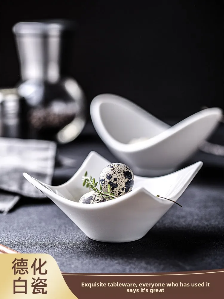 

White Cerc Irregular aped Small Di for Snas Dip Sauce Commercial Use Restaurant Hotel Dining Utensils