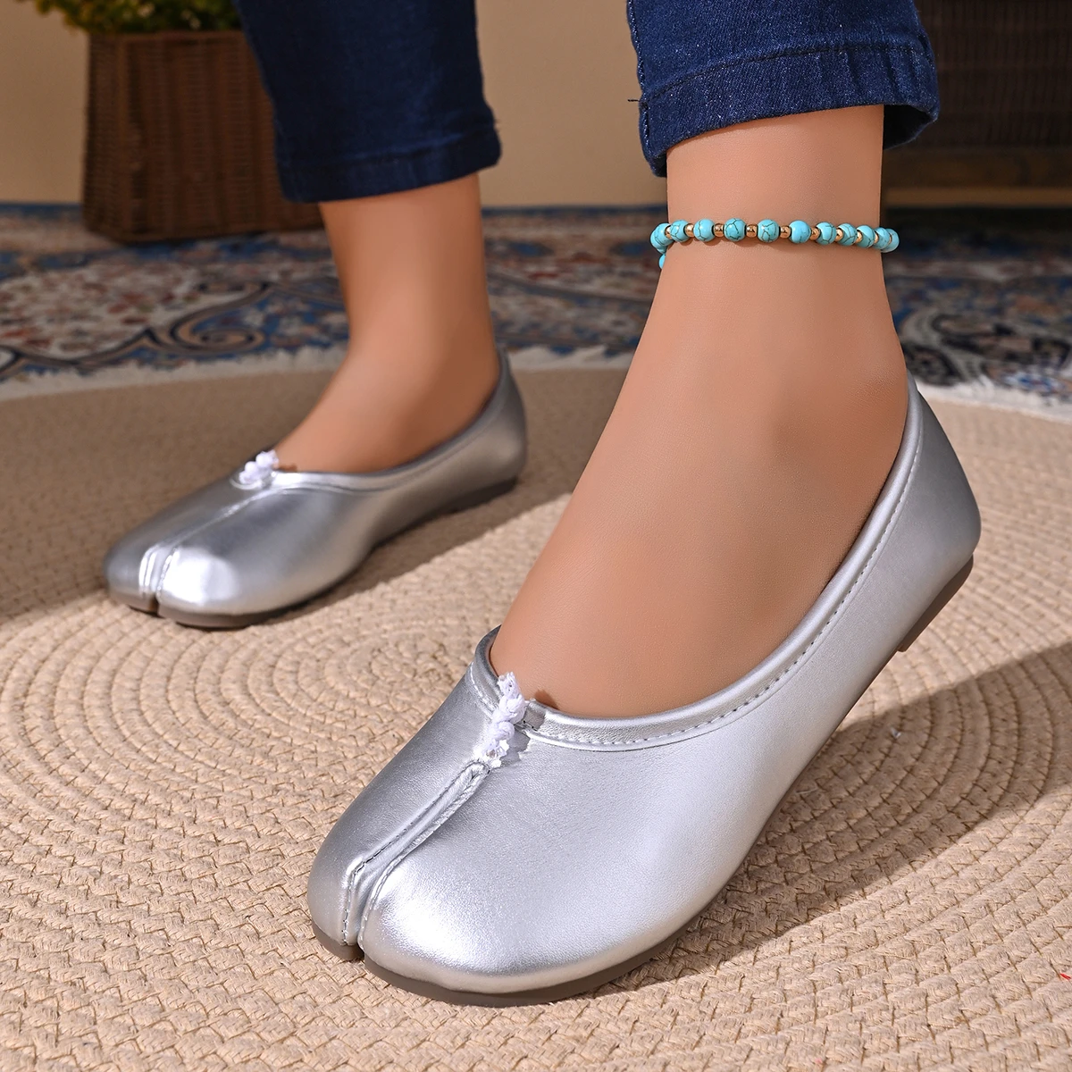 Damen-Schuhe, bequeme Leder-Flats, gespaltene Zehenpartie, Loafer, Mary-Jean-Schuhe, Ballerinas für Damen – Detail 10
