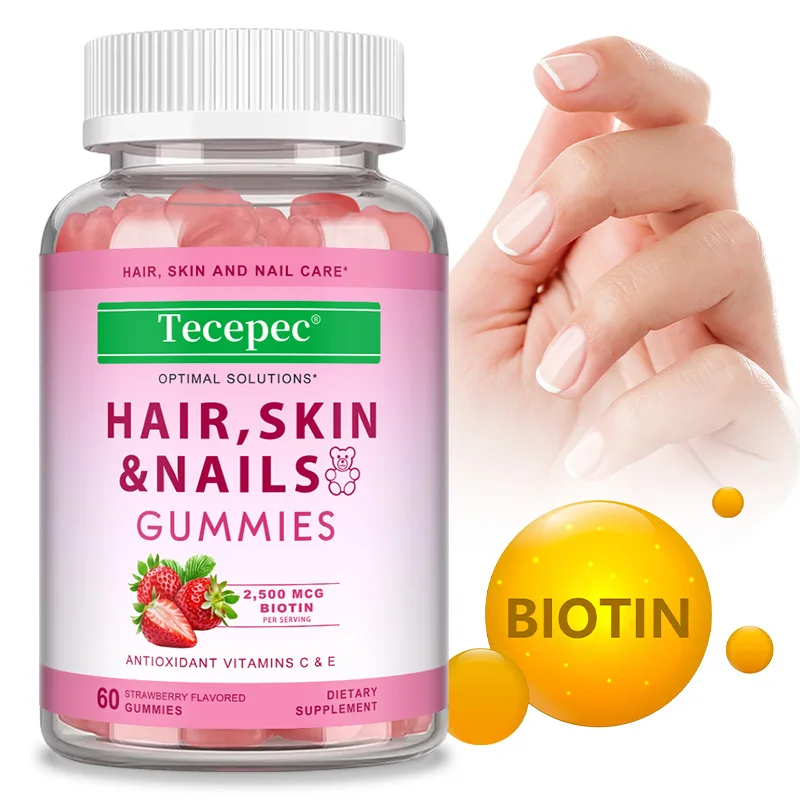 Hair Skin and Nails Gummies - with Biotin 2500mcg, Vitamin C & E, Complexion Support, Hydration Boost, Nail Strength