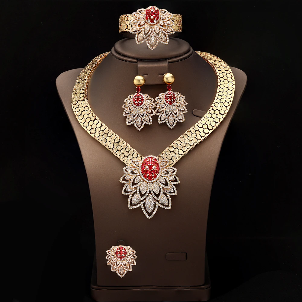 HIBRIDE European and American Style Stereo Light Luxury Jewelry Necklace Earrings Women's Dress Wedding Ball Holiday Gift S-1036