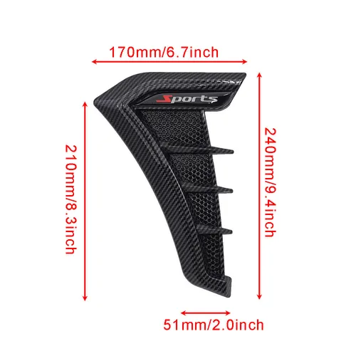 Imagen 2 del producto Cubierta de ventilación para capó de guardabarros, embellecedor de entrada de flujo de aire, accesorios exteriores laterales para coche, calcomanías de ala, pegatina de ventilación, estilo modificado, 2 uds.
