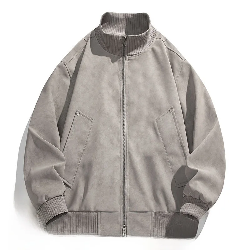 

Retro American Leather Jaet Men's Loose Fit Stand Collar Coat for Couples Faionable Trendy Youth Polyester Fiber Winter O...