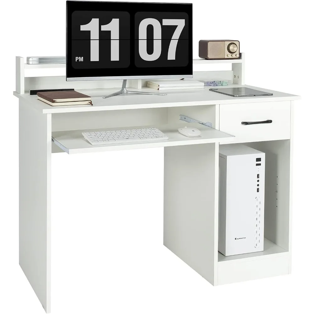 

Computer Desk with Hutch, Home Office Desk with Drawer, Adjustable Shelf & Keyboard Tray, Study Writing Desk, Executive
