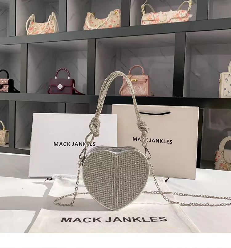 Heart-shaped Glitter Shiny Rhinestone Diamond Women Handbag Luxury Evening Bag Wedding Party Clutch Purse Shoulder Crossbody Bag view 3