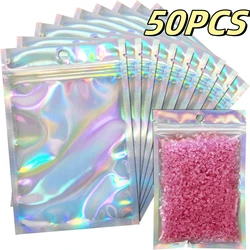 50/10PCS Laser Sealing Bags Plastic Holographic Candy Food Pouch Resealable Necklace Jewelry Gift Packaging Kitchen Storage Bag