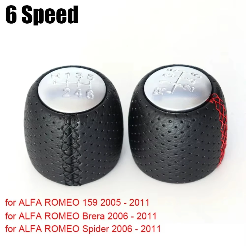 For ALFA ROMEO 159 2005-2011 Brera 2006-2011 Spider 2006-2011 Car 6 Speed Gear Shift Knob Red Stitching Shifter Lever Head