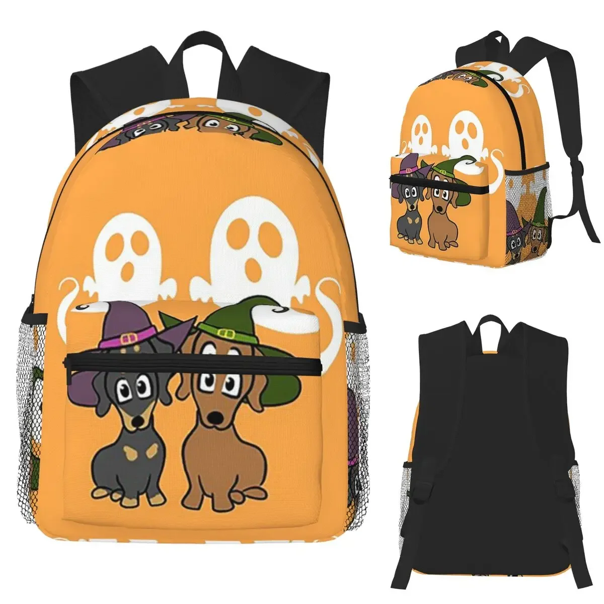 حقيبة ظهر مخيفة ولطيفة من Dachshund Witches حقيبة ظهر ذات سعة كبيرة للأولاد والبنات حقيبة كتب مدرسية حقائب كتف للرجال والنساء