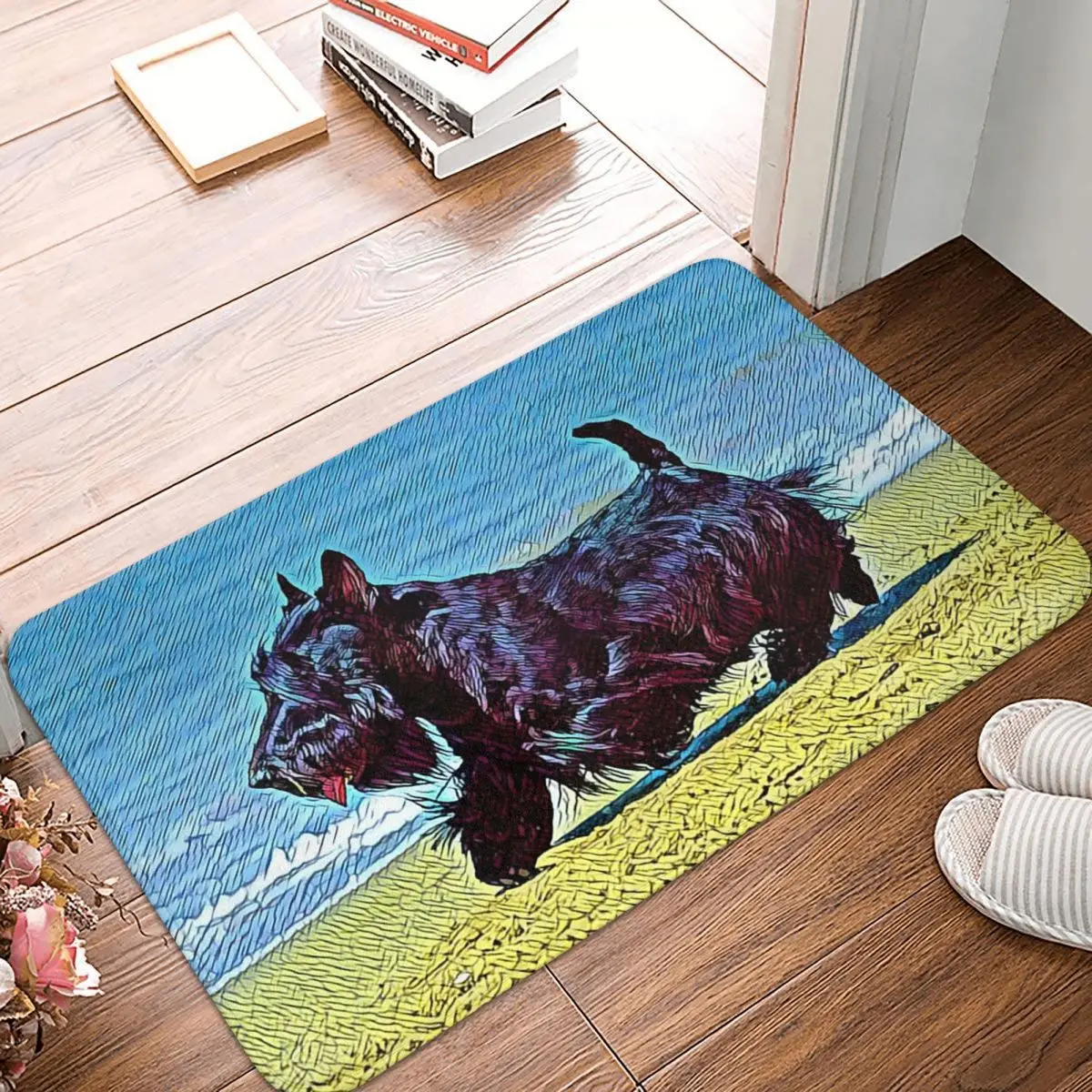 Scotty Scotties Scottish Terrier Dog On Beach Doormat Rug Carpet Mat Footpad Antiwear Front Room Corridor Kitchen Balcony Toilet