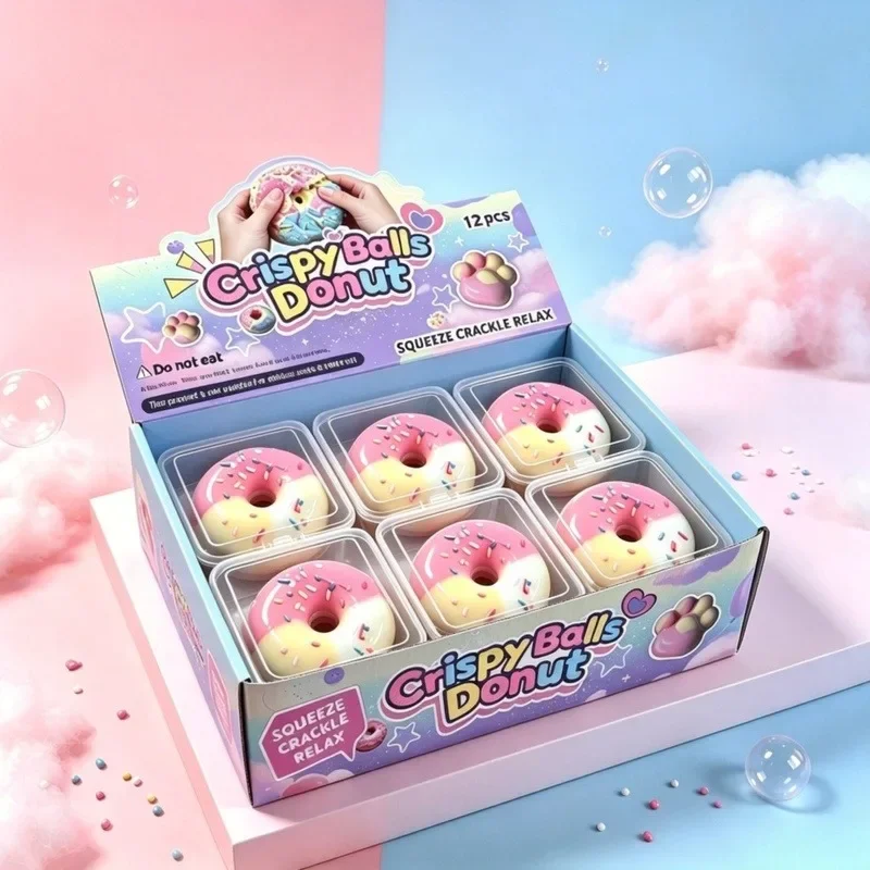 Crispy Donut Squishy Fidget Toy Cute Clay Filled Crunchy Texture Squeeze Stress Relief Sensory Desk Toy Adults Calming Soft Gift