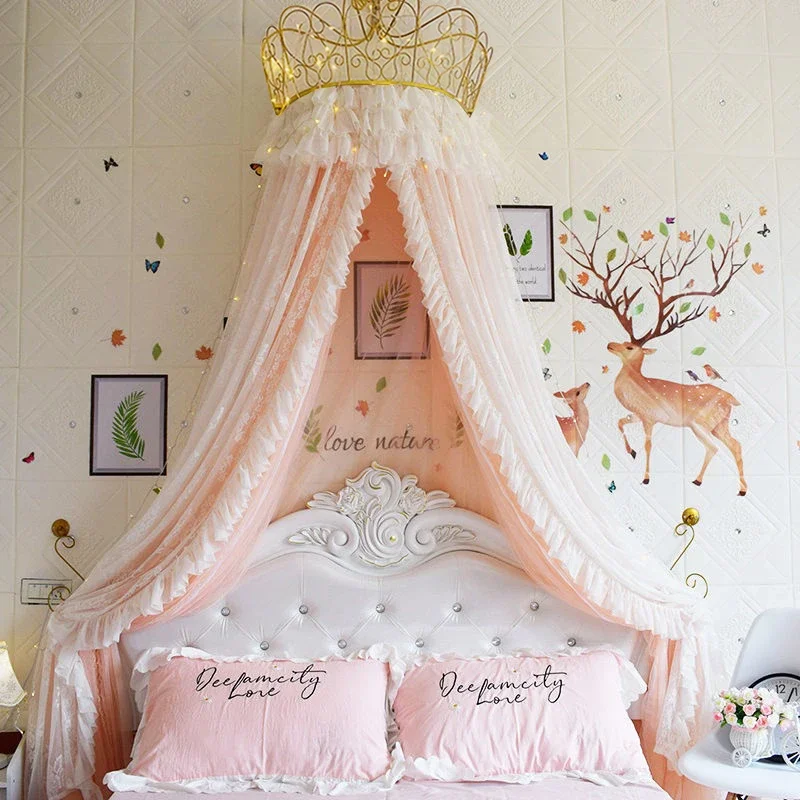 Cortina de cama con mosquitera estilo princesa, decoración para habitación infantil, tiendas de campaña románticas de princesa, dosel de cama con volantes.