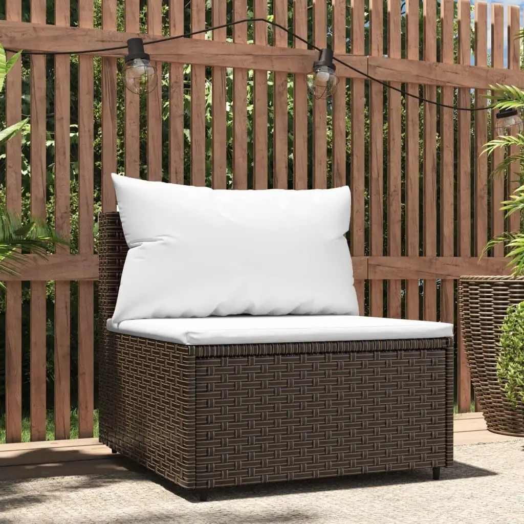 Brown Poly Rattan Patio Middle Sofa with Cushions - Stylish Outdoor Seating