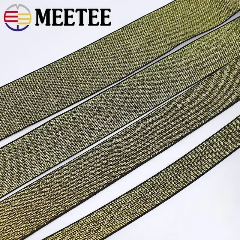 2/5/10Meters Meetee 10-50mm Gold Silver Silk Elastique Band Glitter Rubber Webbing DIY Waistband Dress Belt Sewing Accessories