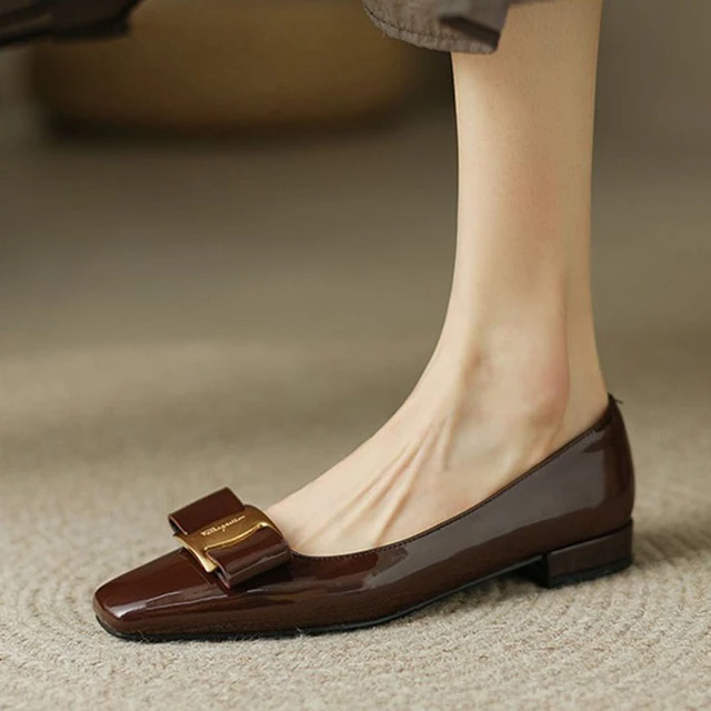 Italian Shoes Ladies elegant Square Toe Patent Leather Flats For Women Office Career